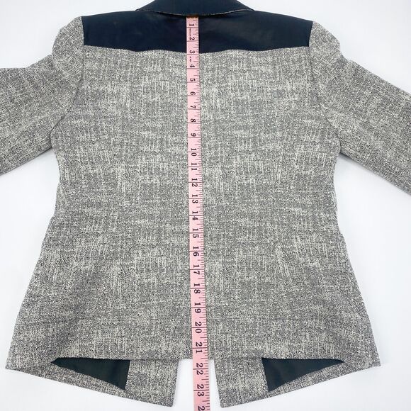 Classiques Entier Grey Blazer Black Leather Lapel Jacket Small Quiet Luxury - Picture 15 of 16